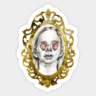 Eye Heart You - Portrait of a Girl With Anatomical Hearts for Eyes Sticker